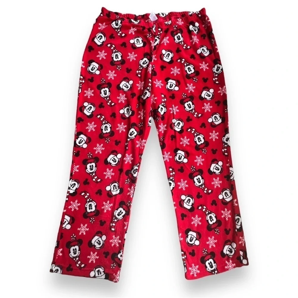 Disney Women’s Mickey and Minnie Fleece Christmas Pajama Pants Red Size Large - Picture 2 of 5